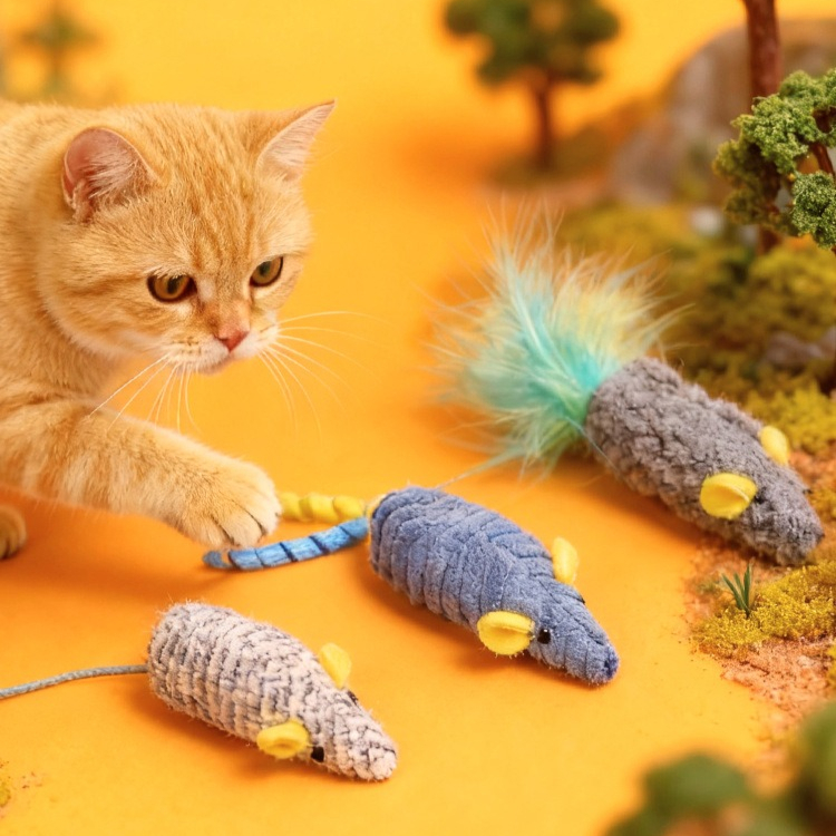 Catnip Interactive Plush Mouse - 고양이 장난감 3개 세트 플러시 모조