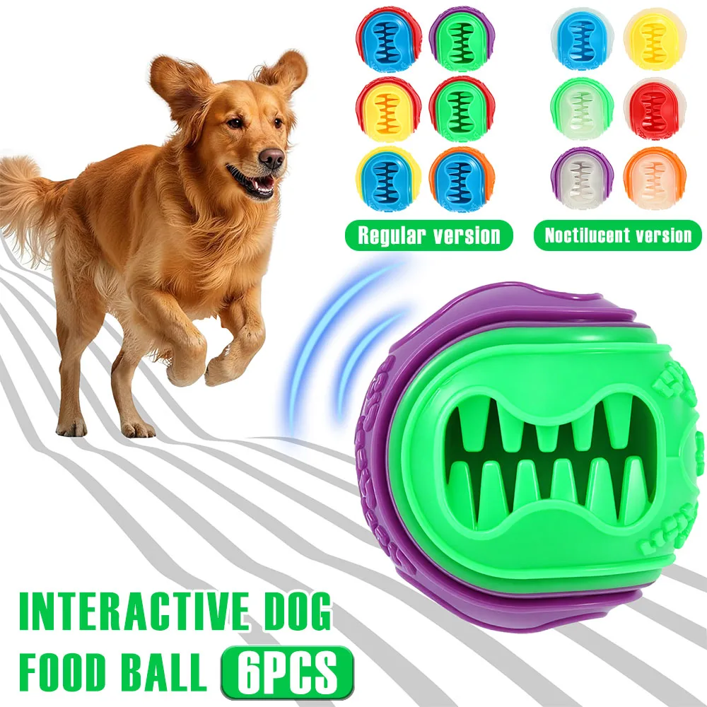 Rubber Treat Dispensing Dog Toy - 6개입 인터랙티브 강아지 사료 공 고무