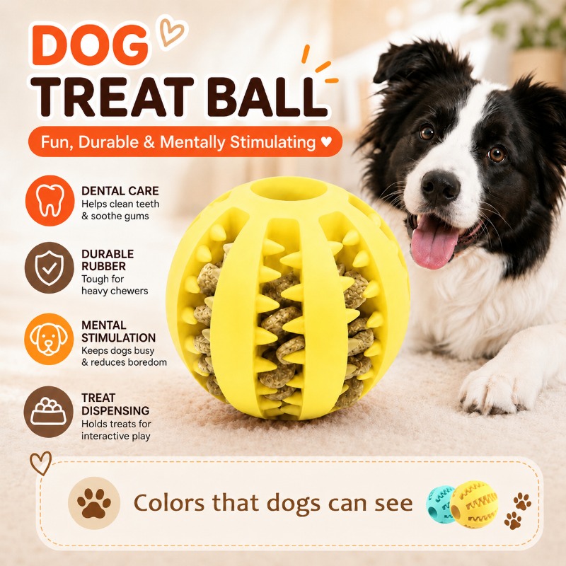 Rubber Treat Dispensing Dog Toy - 1개 강아지 간식 공 인터랙티브 푸드