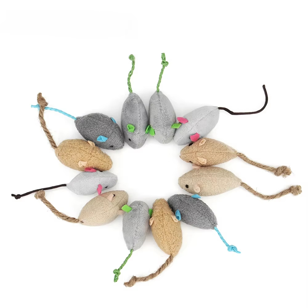 Catnip Interactive Plush Mouse - 5개입 딸랑이 고양이 쥐 장난감, 고양이