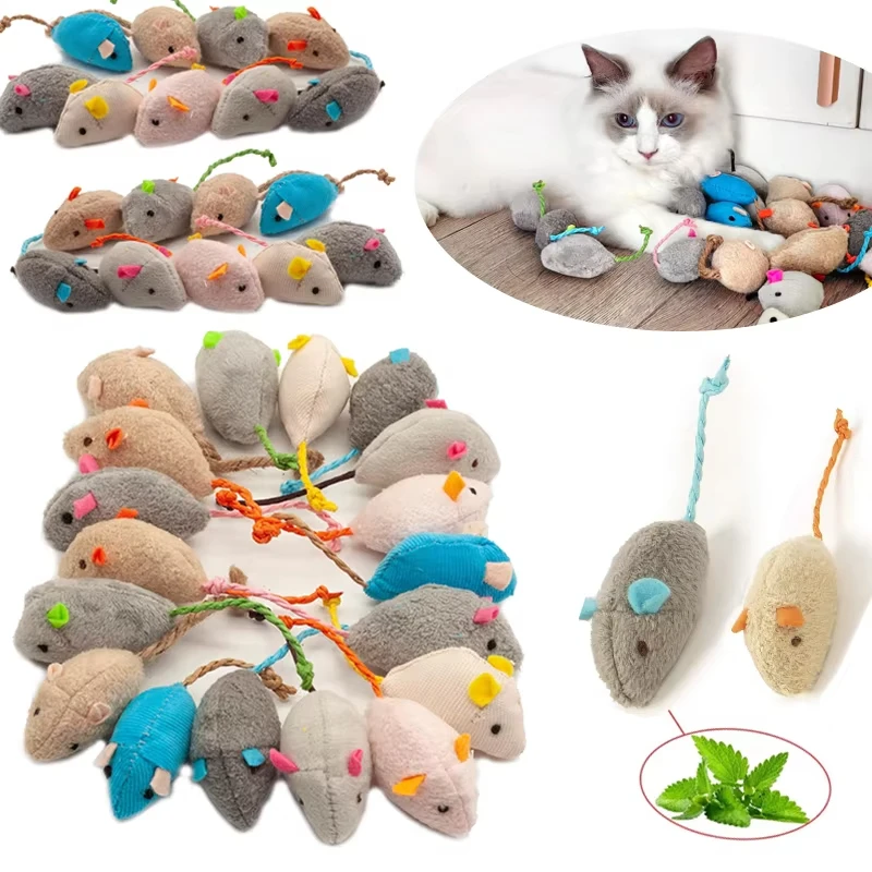Catnip Interactive Plush Mouse - 5개입 딸랑이 고양이 쥐 장난감, 고양이