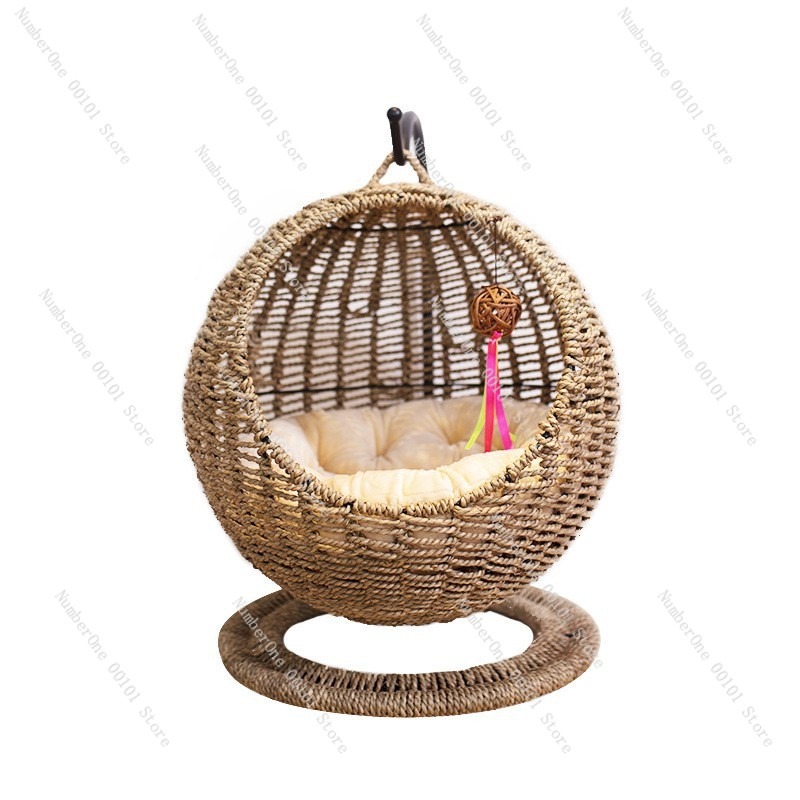 라탄 고양이 걸이형 바구니 침대 원형 반폐쇄형 해먹 그 - Pet Beds 리뷰 및 가격